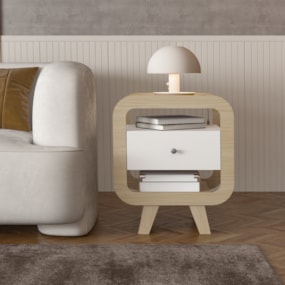 Mesa de Apoio com Portas USB Théo Naturale/Branco Artely