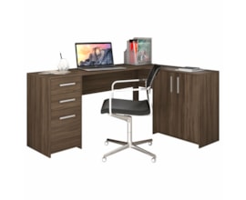 Mesa de canto em L para escritório com 2 Gavetas e 3 Portas Nogal Trend NT2005 Notável Móveis Mesa de canto em L para escritório com 2 Gavetas e 3 Portas Nogal Trend NT2005 Notável Móveis