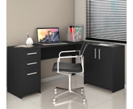Mesa de canto em L para escritório com 2 Gavetas e 3 Portas Preto Tx NT2005 Notável Móveis Mesa de canto em L para escritório com 2 Gavetas e 3 Portas Preto Tx NT2005 Notável Móveis