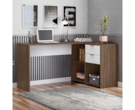 Mesa de Canto para escritório Nogal com Branco NT2060 Notável Móveis Mesa de Canto para escritório Nogal com Branco NT2060 Notável Móveis