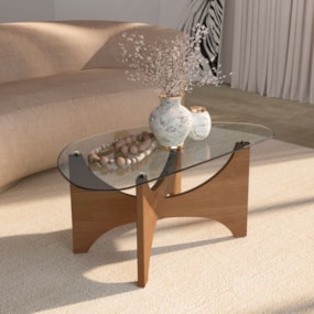 Mesa De Centro Com Tampo De Vidro Levitá Cinamomo Artely 
