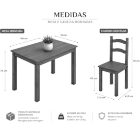 Mesa De Jantar 4 Cadeiras Madeira Maciça Provenza Amoudi Móveis