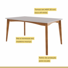 Mesa de Jantar 6 Lugares 160cmx90cm Monalisa Natural/Off White Nesher