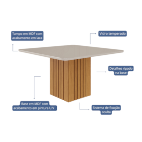 Mesa de Jantar 8 lugares 130cm Ana Nature/Off White Cimol Móveis