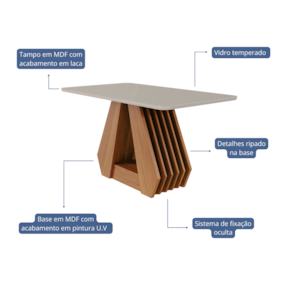 Mesa de Jantar Em MDF Com Tampo de Vidro 130 Cm Agata Cinamomo/Off White Cimol Móveis