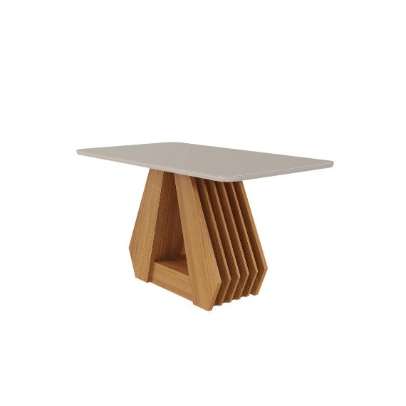 Mesa de Jantar Em MDF Com Tampo de Vidro 130 Cm Agata Off White/Nature Cimol Móveis