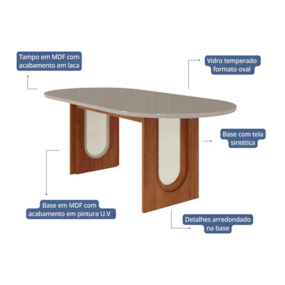 Mesa De Jantar Oval 2,10m Valentina Cinamomo/Off White Cimol