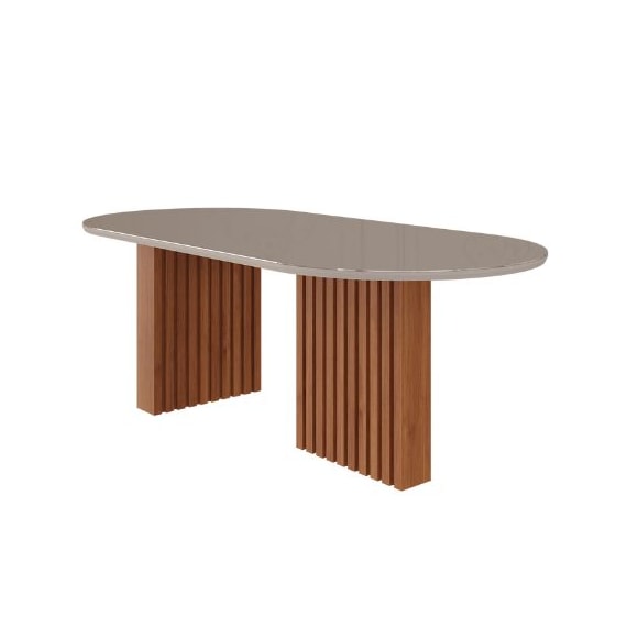 Mesa De Jantar Oval 210cm Ester Cinamomo/Off White Cimol Móveis