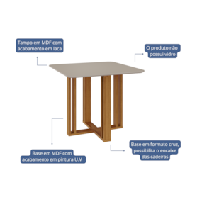 Mesa De Jantar Quadrada Com 4 Lugares Flora Nature/Off White Cimol Móveis