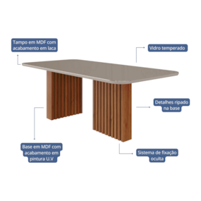Mesa De Jantar Retangular 210cm Ester Cinamomo/Off White Cimol Móveis