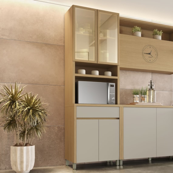 Paneleiro 4 Portas 1 Gaveta Condessa  100% MDF Carvalho/Greige Nesher