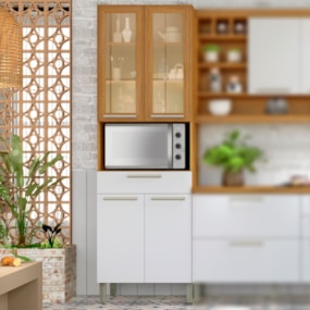 Paneleiro Para Forno Portas De Vidro Burguesa Freijó/Branco Nesher