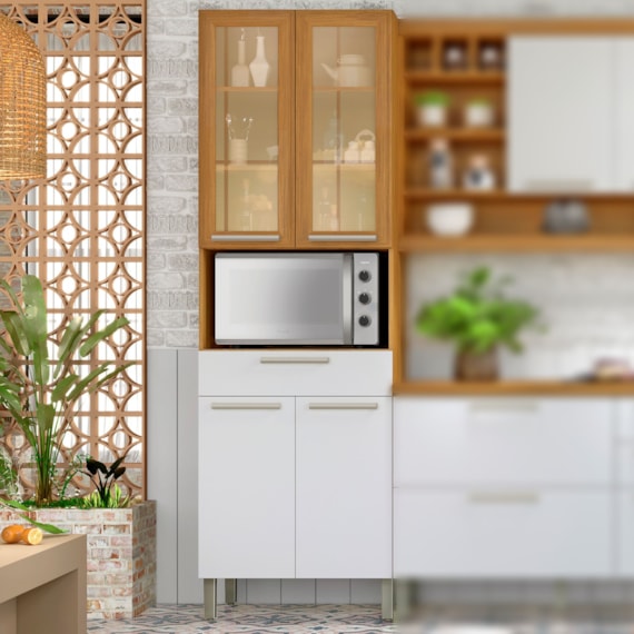 Paneleiro Para Forno Portas De Vidro Burguesa Freijó/Branco Nesher