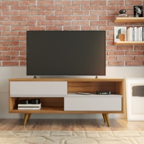 Rack para Sala TV até 50" NT1180 Freijó/Off White Notável Móveis Rack para Sala TV até 50" NT1180 Freijó/Off White Notável Móveis