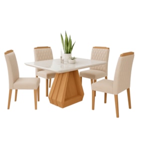 Sala de Jantar Agata 1,30 Com 4 Cadeiras Paola Nature/Off White/Nude Cimol Móveis