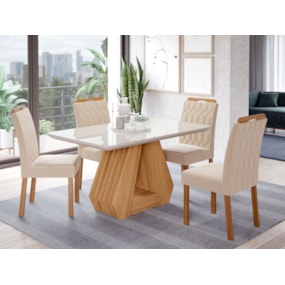 Sala de Jantar Agata 1,30 Com 4 Cadeiras Paola Nature/Off White/Nude Cimol Móveis