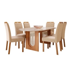 Sala de Jantar Com Mesa Oval 2,10m Valentina e 6 Cadeiras Paola Cinamomo/Off White/Madeira/Nude Cimol Móveis