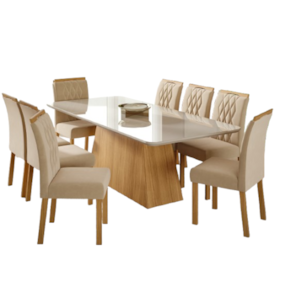 Sala de Jantar Helena 2,10 Com 8 Cadeiras Juliana Nature/Off White/Madeira/Nude Cimol