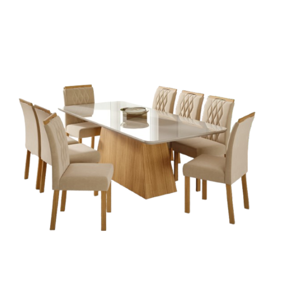 Sala de Jantar Helena 2,10 Com 8 Cadeiras Juliana Nature/Off White/Madeira/Nude Cimol