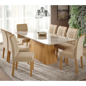 Sala de Jantar Helena 2,10 Com 8 Cadeiras Juliana Nature/Off White/Madeira/Nude Cimol