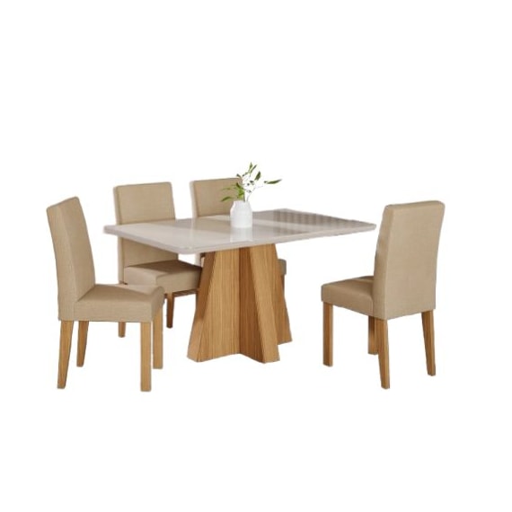Sala de Jantar Patricia/Maite 1,30 Com 4 Cadeiras Nature/Off White/Gengibre Cimol