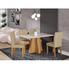 Sala de Jantar Patricia/Maite 1,30 Com 4 Cadeiras Nature/Off White/Gengibre Cimol