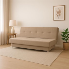 Sofá Cama 3 Lugares Xangai 1,94m Veludo Suede Bege REC