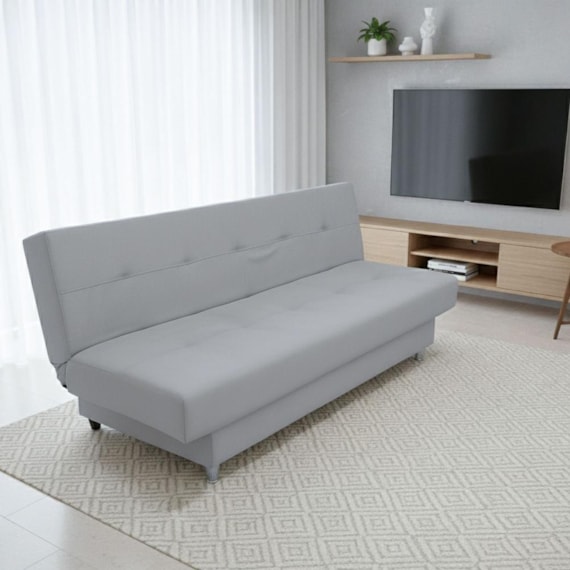 Sofá Cama 3 Lugares Xangai 1,94m Veludo Suede Prata REC